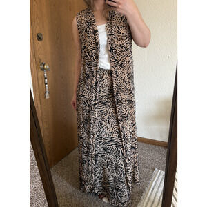 Vintage Tanuja Dior Zebra Cheetah Print Set Maxi Skirt and Duster Vest Size L